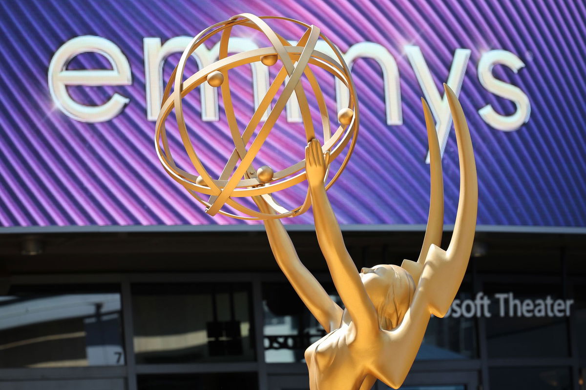 <i>(Robert Gauthier/ Los Angeles Times/Getty Images</i><br/>A replica of an Emmy statuette sits on display at the 74th Primetime Emmy Awards at the Microsoft Theater on September 12