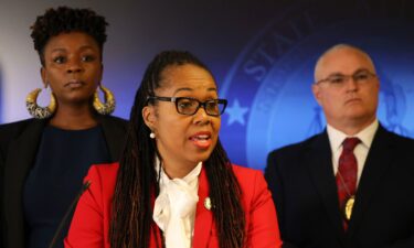 State Attorney Monique H. Worrell holds a press conference on March 9. Florida Gov. Ron DeSantis on August 9 announced the suspension of Worrell.