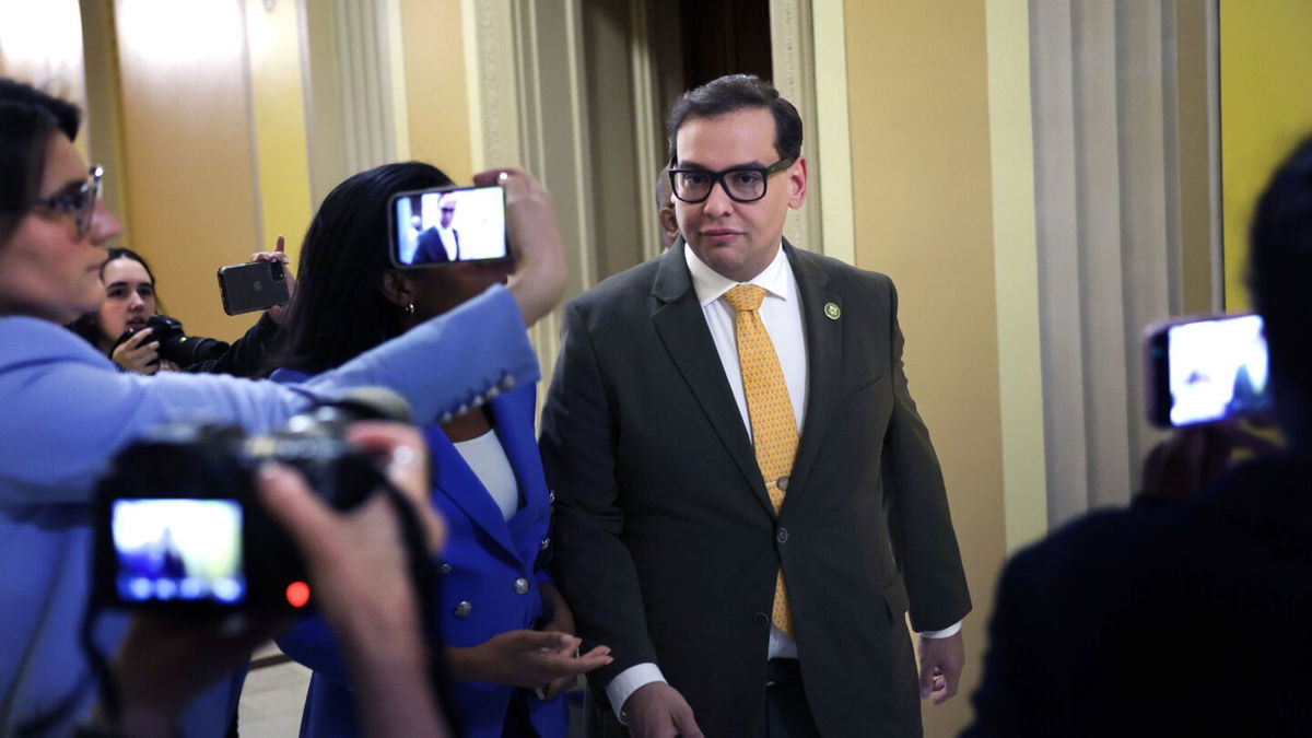 <i>Alex Wong/Getty Images</i><br/>New York Rep. George Santos arrives at the US Capitol in Washington