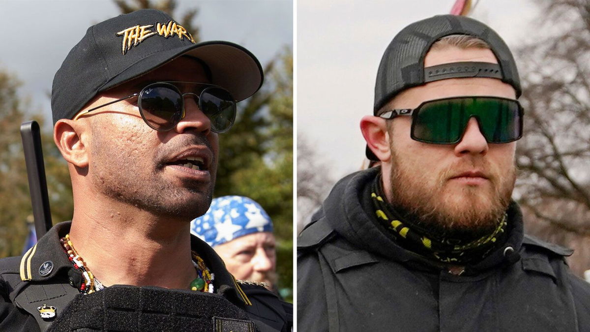 <i>AP</i><br/>Enrique Tarrio and Ethan Nordean are pictured in a split image. Sentencing hearings for two leaders of the far-right Proud Boys group have been rescheduled after the judge canceled Aug. 30 proceedings because of a medical issue