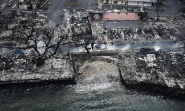 A view of a neighborhood that was destroyed by a wildfire on August 16