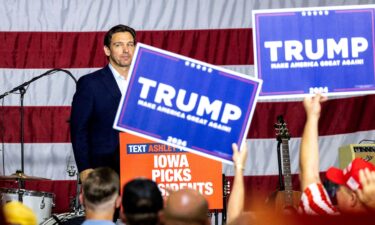 Florida Gov. Ron DeSantis is seen after speaking at a fundraiser in Cedar Rapids