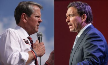 Georgia Gov. Brian Kemp (left) and Florida Gov. Ron DeSantis are seen here in a split image.