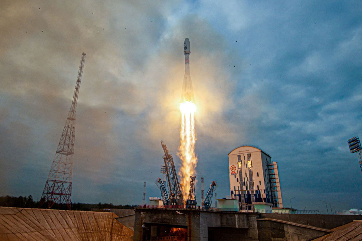 <i>Roscosmos/Reuters</i><br/>A Soyuz-2.1b rocket booster with a Fregat upper stage and the lunar landing spacecraft Luna-25 blasts off from a launchpad at the Vostochny Cosmodrome in the far eastern Amur region.