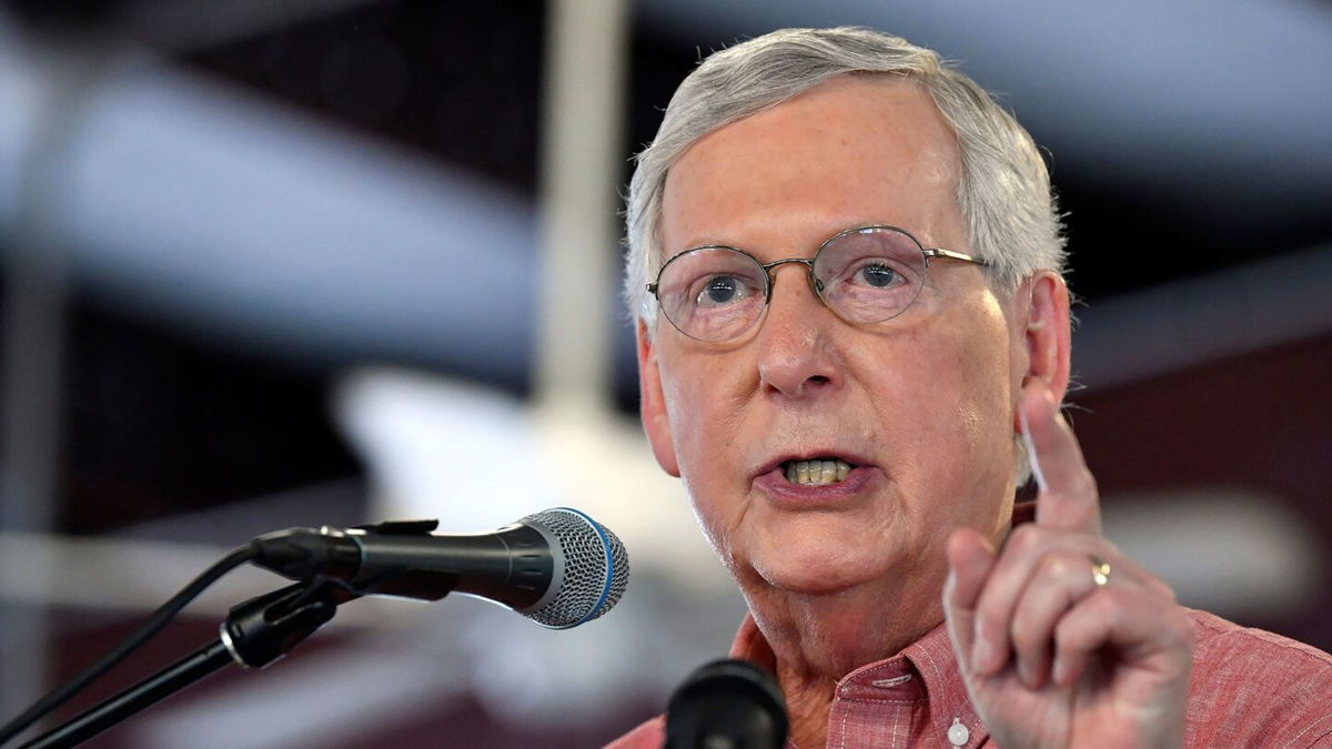 <i>Timothy D. Easley/AP</i><br/>Senator Minority Leader Mitch McConnell entered the Graves County Republican Party Breakfast to a standing ovation and applause