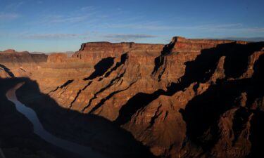 The Colorado River winds its way along the West Rim of the Grand Canyon in the Hualapai Indian Reservation on January 10