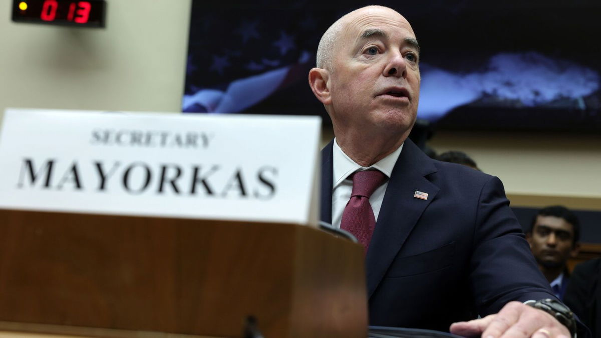 <i>Alex Wong/Getty Images</i><br/>Secretary of Homeland Security Alejandro Mayorkas testifies during a hearing before the House Committee on the Judiciary at Rayburn House Office Building on July 26 on Capitol Hill in Washington