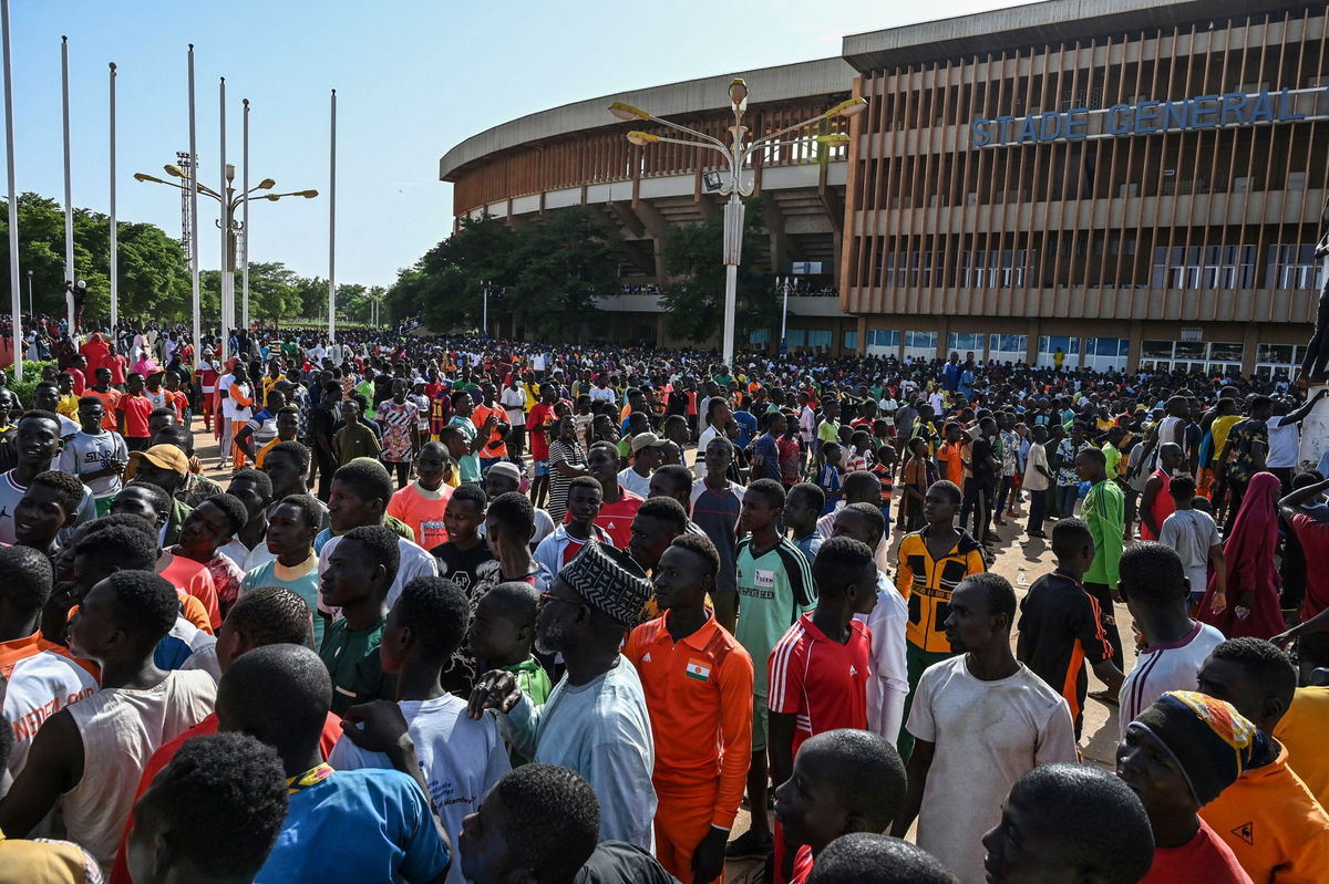 <i>AFP/Getty Images</i><br/>Volunteers gather near General Seyni Kountche Stadium in Niamey