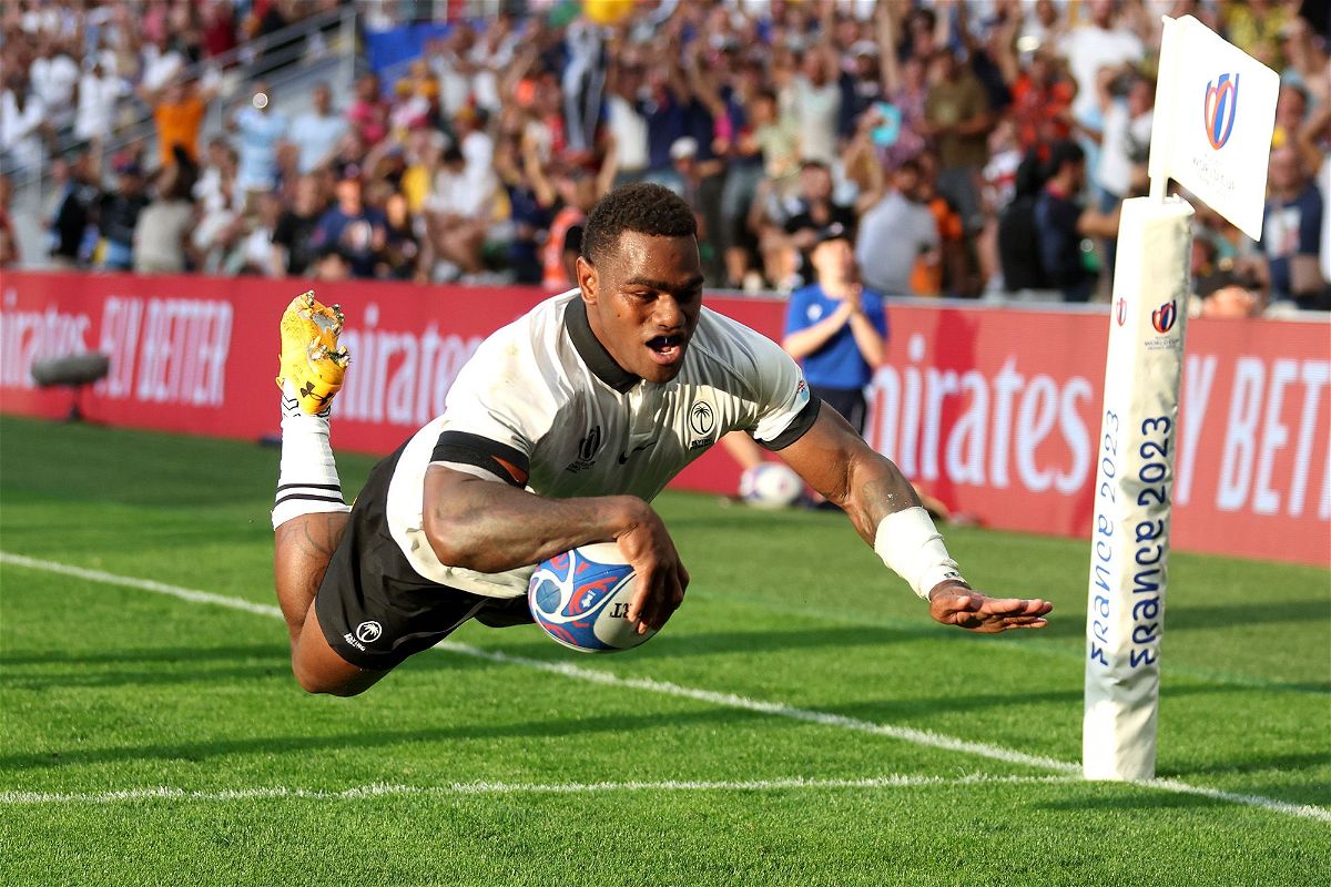 <i>Catherine Ivill/Getty Images</i><br/>Josua Tuisova scores Fiji's first and only try against Australia in Saint-Etienne