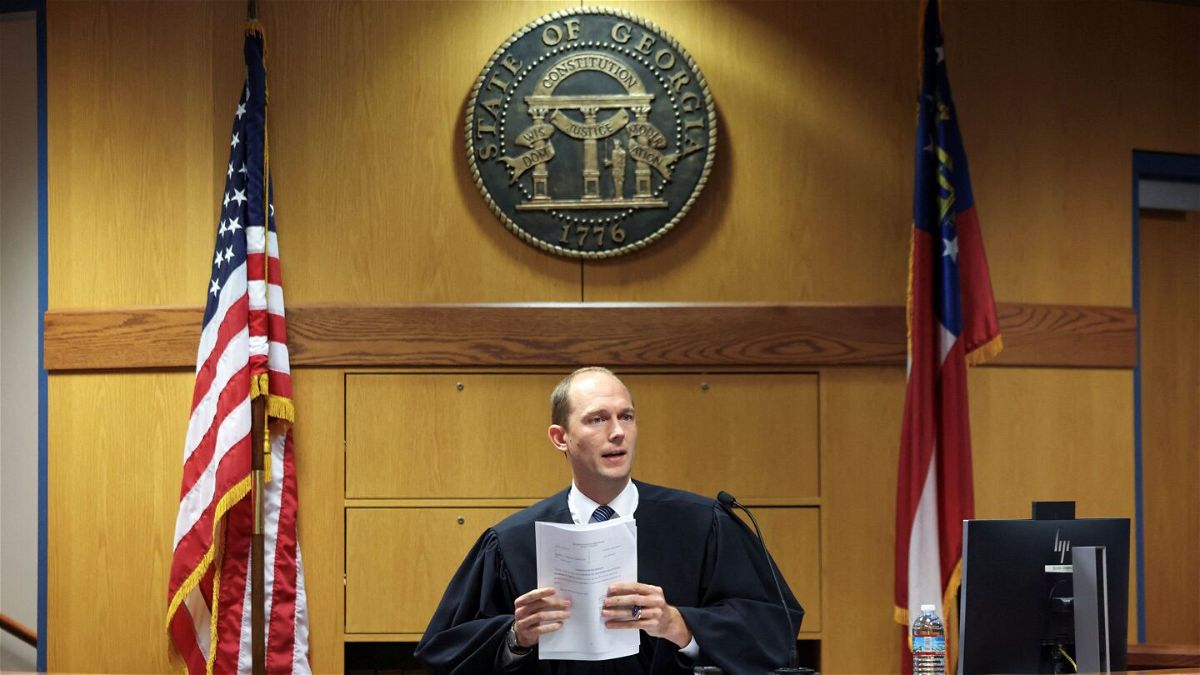 <i>Jason Getz/Pool/Reuters</i><br/>Fulton County Superior Judge Scott McAfee hears motions from attorneys representing Ken Chesebro and Sidney Powell in Atlanta on September 6.