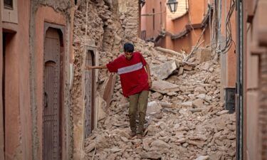 A resident navigates through the rubble following a 6.8-magnitude quake in Marrakesh on September 9.