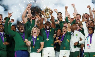 The Springboks celebrate winning the 2019 Rugby World Cup after defeating England.