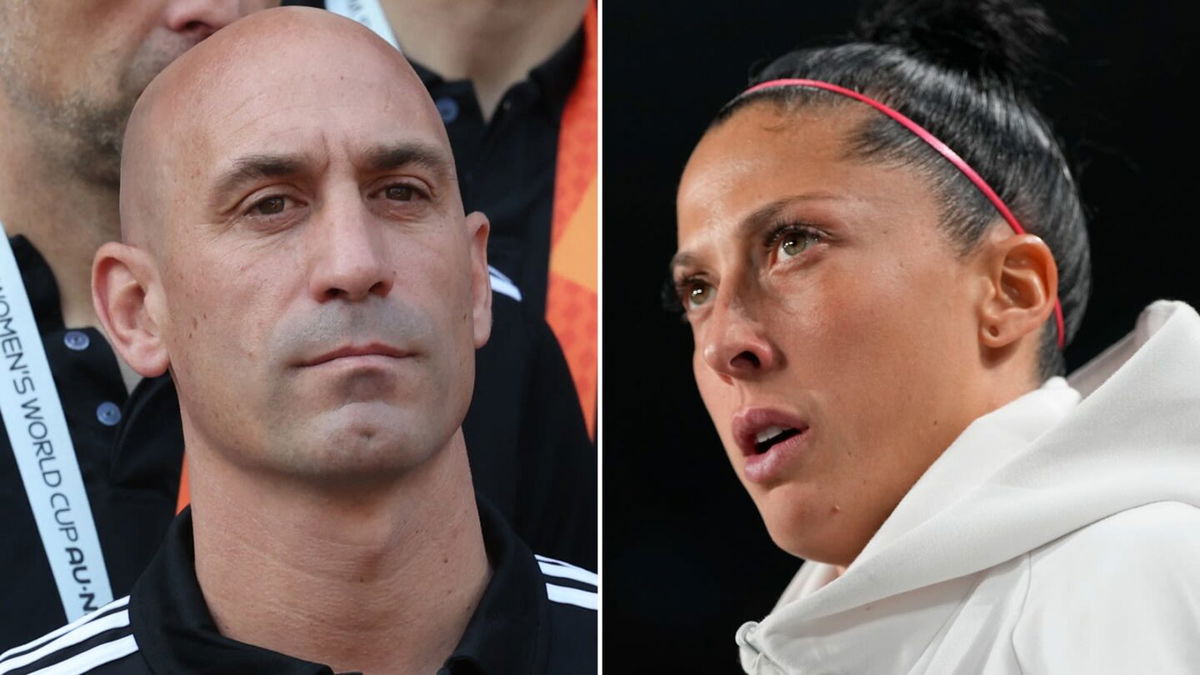 <i>Getty Images</i><br/>Royal Spanish Football Federation (RFEF) president Luis Rubiales and Spain star Jennifer Hermoso are pictured in a split image. Hermoso has filed an official complaint with prosecutors against Rubiales over an unwanted kiss at the Women’s World Cup final.