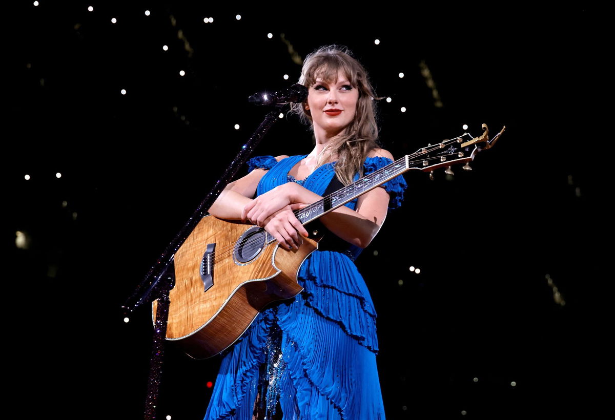 <i>Kevin Winter/TAS23/Getty Images</i><br/>Taylor Swift is pictured performing at the Eras Tour in August.