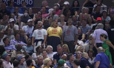 Demonstrators at the match between Coco Gauff and Karolina Muchova.