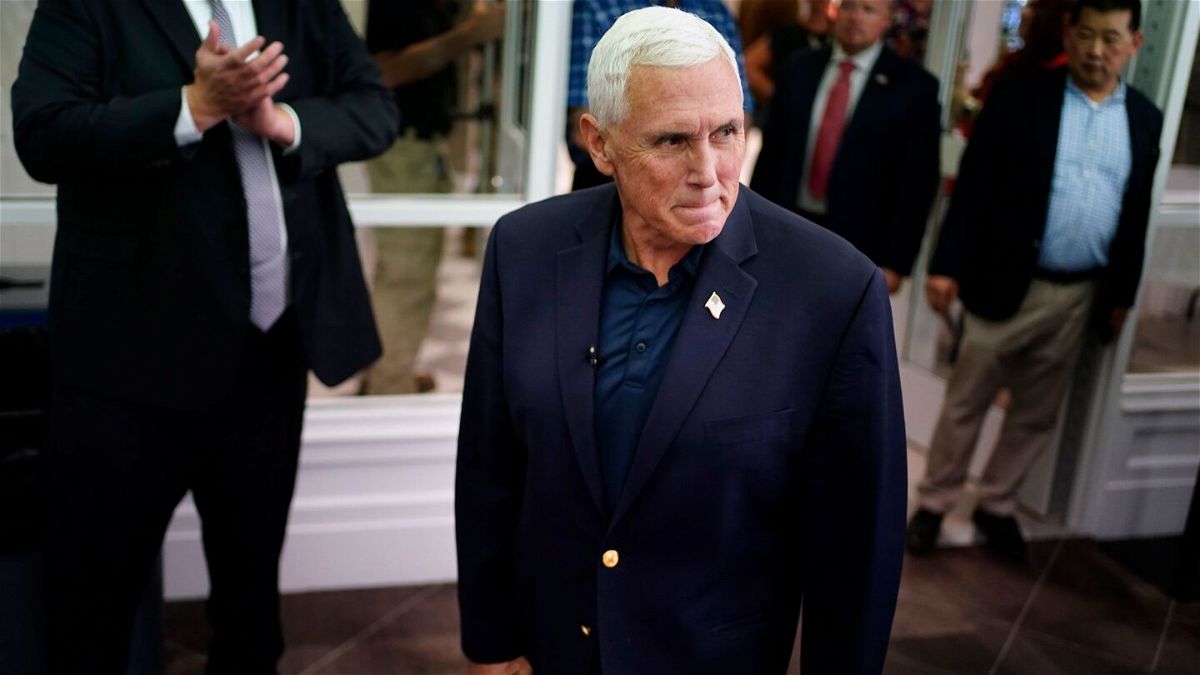 <i>Robert F. Bukaty/AP</i><br/>Former Vice President Mike Pence arrives at a campaign event in Henniker