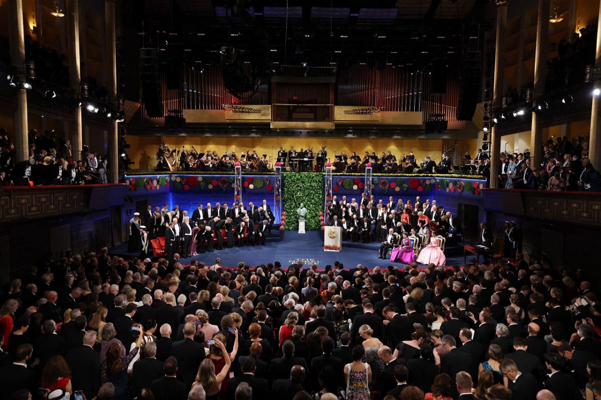 <i>Pascal Le Segretain/Getty Images</i><br/>General view of the Nobel Prize Awards Ceremony at Stockholm Concert Hall on December 10