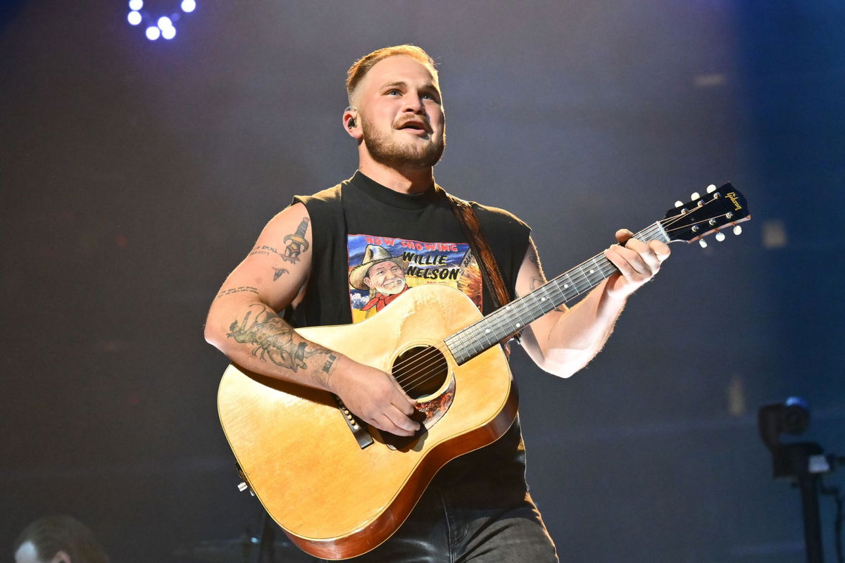 <i>Michael Buckner/Variety/Getty Images</i><br/>Zach Bryan performs during a concert held at the Crypto.com Arena on August 23 in Los Angeles