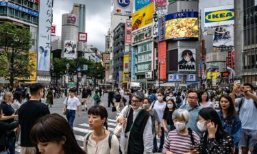 Crowds of people celebrating Halloween in Shibuya in 2014.