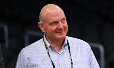 Los Angeles Clippers owner Steve Ballmer looks on as players warm up before the game against the Los Angeles Lakers at Crypto.com Arena. Ballmer is now the fifth-richest person in the world.