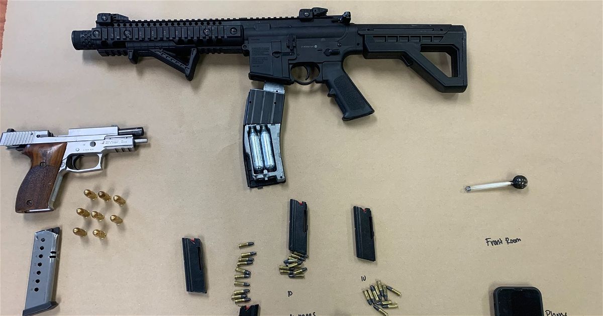 Monterey Police arrested a father and son after they allegedly had multiple illegal firearms in their possession. 
