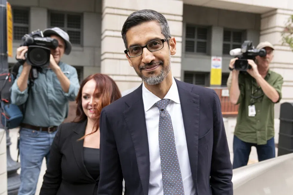 Google CEO Sundar Pichai leaves the federal courthouse in Washington, Monday, Oct. 30, 2023.