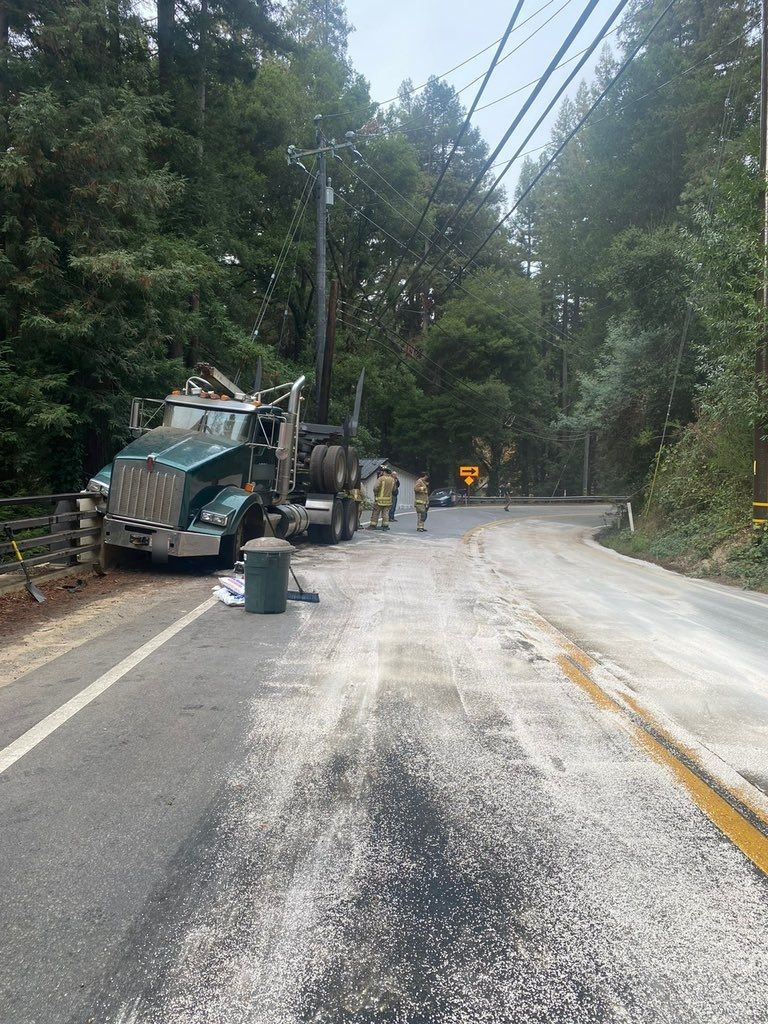 A semi-truck crashed into a guardrail on Highway 9 at Spring Creek Road in Santa Cruz County