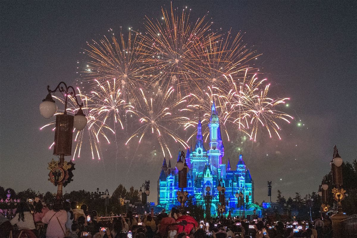 <i>VCG/Visual China Group/Getty Images</i><br/>A light show is staged on the Enchanted Storybook Castle at Shanghai Disney Resort to celebrate Halloween on October 31 in Shanghai