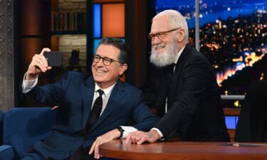 Stephen Colbert and guest David Letterman during Monday's episode of "The Late Show with Stephen Colbert."