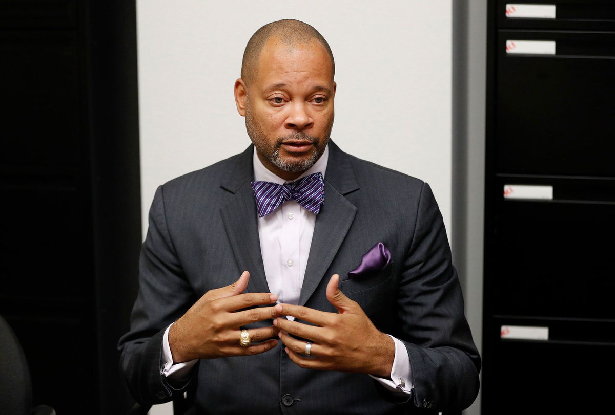 <i>John Locher/AP/File</i><br/>Nevada Attorney General Aaron Ford gestures during an interview in Las Vegas in 2018. Nevada’s attorney general is investigating individuals who acted as fake electors in the state following the 2020 election