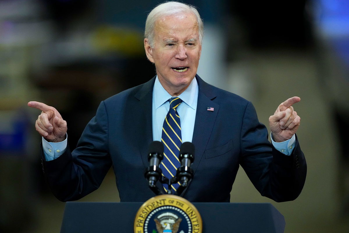 <i>Matt Rourke/AP</i><br/>President Joe Biden speaks at the Amtrak Bear Maintenance Facility on November 6