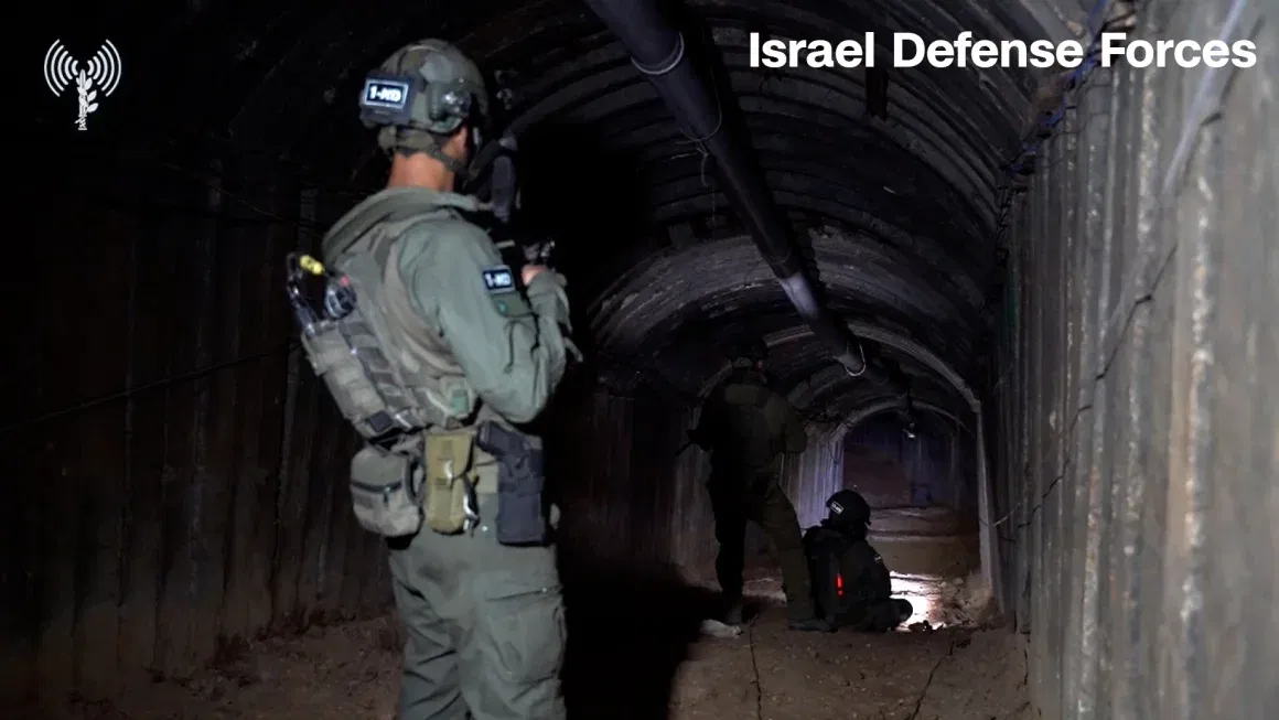 Israel Defense Forces (IDF) soldiers gain access to a Hamas tunnel in Gaza.