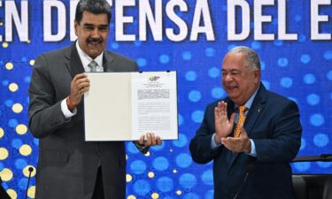 President Nicolas Maduro gives a press conference after voting in a referendum regarding Venezuela's claim to the Essequibo.