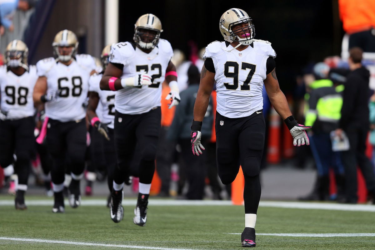 <i>Rob Carr/Getty Images</i><br/>Defensive end Glenn Foster of the New Orleans Saints seen on the field before the start of the Saints and New England Patriots game at Gillette Stadium on October 13