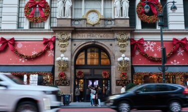 The Macy's flagship store in the Herald Square area of New York. Shares of the stock are up sharply on a report of a $5.8 billion offer for the company.