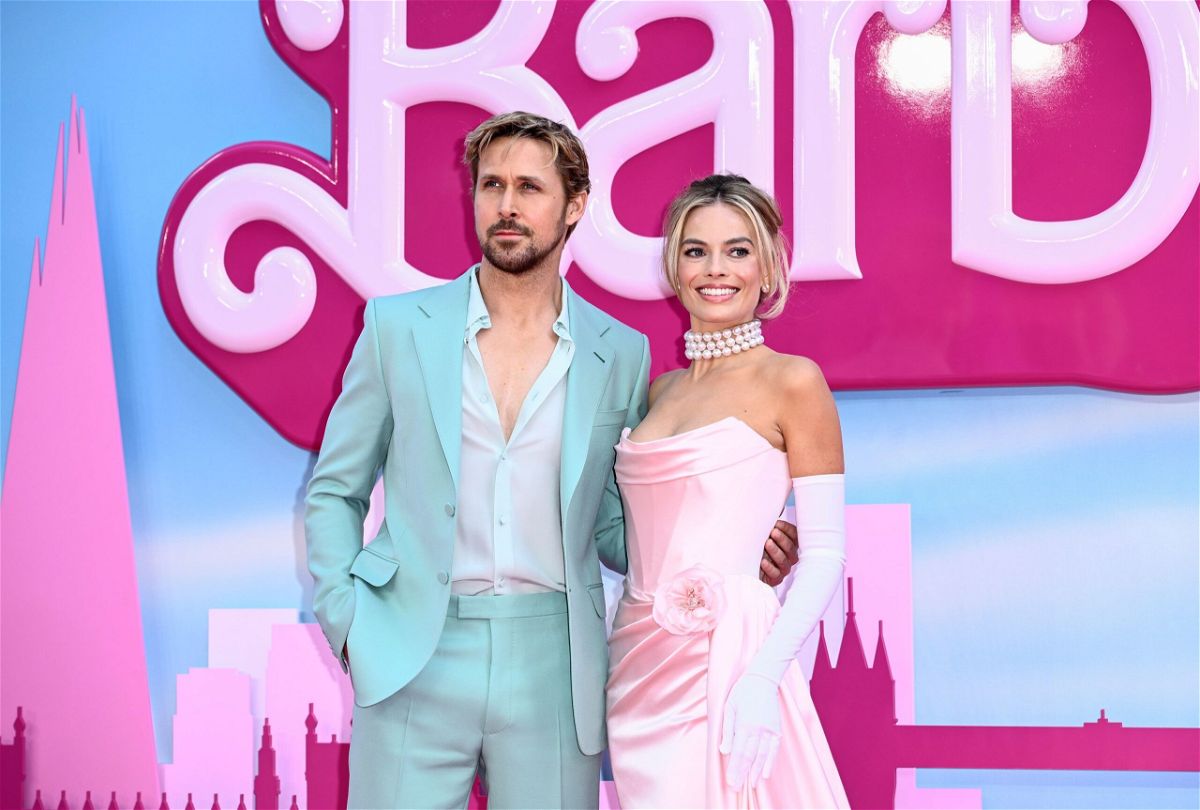 <i>Gareth Cattermole/Getty Images</i><br/>(from left) Ryan Gosling and Margot Robbie at the London premiere of 'Barbie' in July.