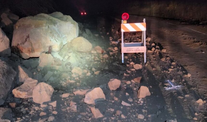 Large boulders force shut down of a portion of Bear Creek Road in