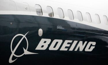 The Boeing logo on the first Boeing 737 MAX 9 airplane.