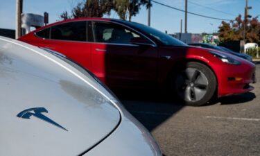 Tesla vehicles are charged at a Supercharger station in Richmond