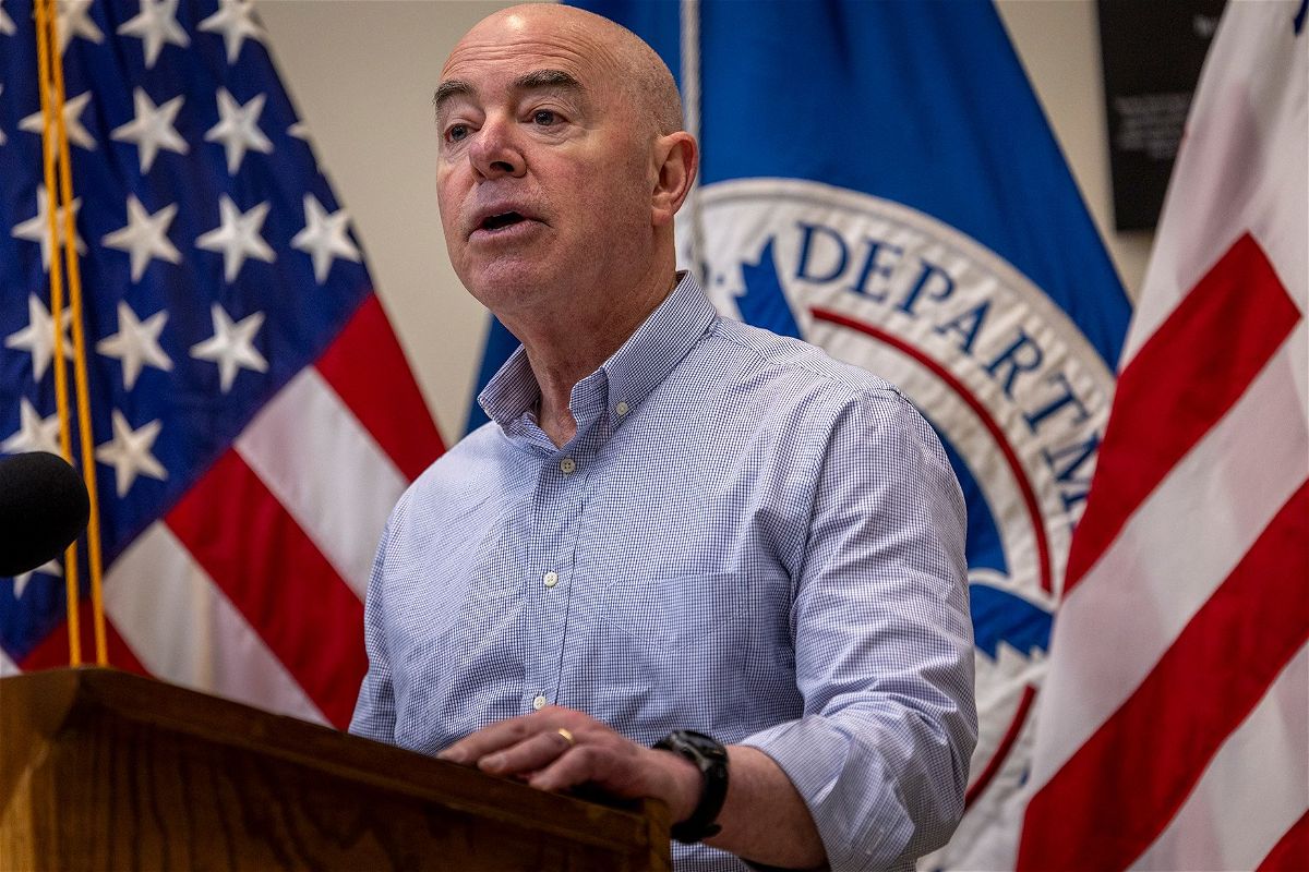 <i>John Moore/Getty Images</i><br/>Department of Homeland Security Secretary Alejandro Mayorkas holds a news conference at a US Border Patrol station on January 8 in Eagle Pass