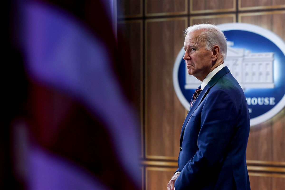 <i>Anna Moneymaker/Getty Images</i><br/>President Joe Biden listens at an event at the South Court Auditorium in the Eisenhower Executive Office Building at the White House on October 23