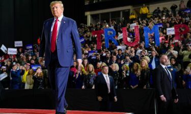 Republican presidential candidate former President Donald Trump walking toward the podium before his remark at a campaign event in Manchester