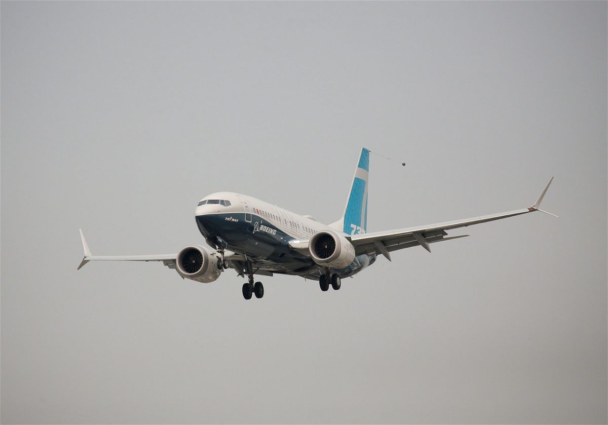 <i>Lindsey Wasson/Reuters</i><br/>A Boeing 737 Max 7 aircraft lands during an evaluation flight at a Boeing Field in Seattle