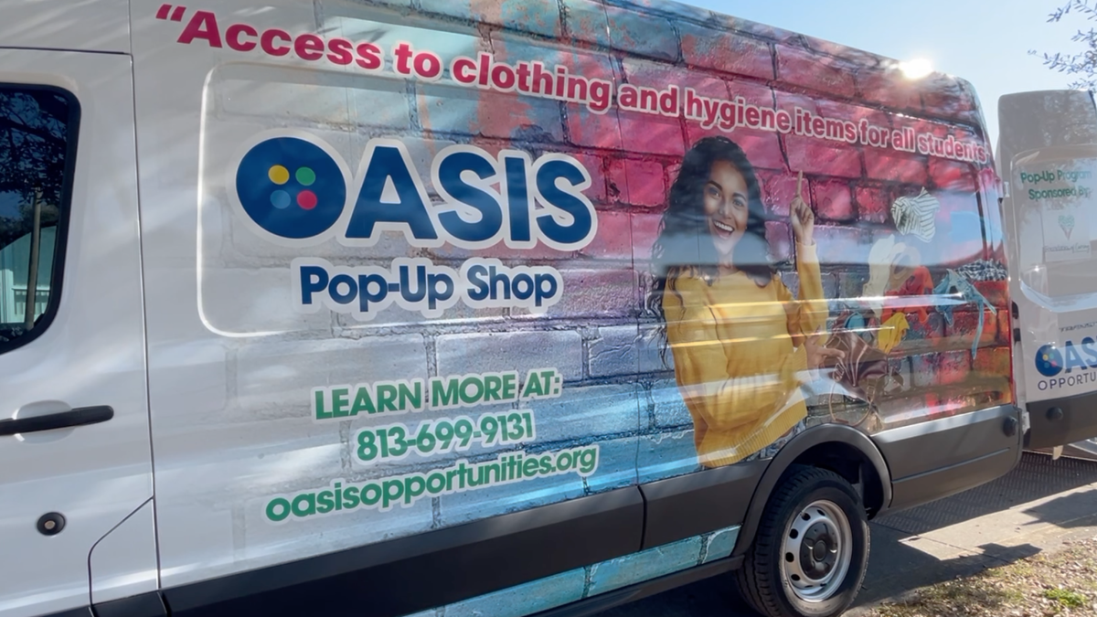 <i>WFTS via CNN Newsource</i><br/>Oasis Opportunities unveiled their pop-up shop van at Chamberlain High School