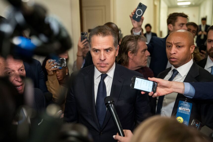 Hunter Biden departs a House Oversight Committee meeting at Capitol Hill on January 10