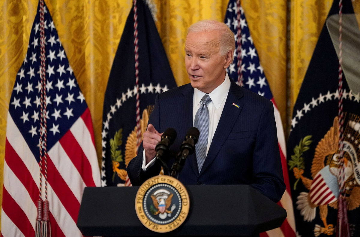 <i>Elizabeth Frantz/Reuters via CNN Newsource</i><br/>US President Joe Biden delivers remarks to US governors attending the National Governors Association winter meeting in the East Room of the White House in Washington