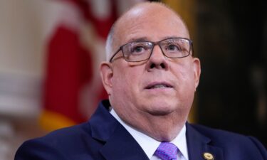 Then-Maryland Gov. Larry Hogan addresses supporters at the Maryland statehouse