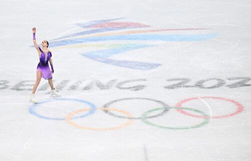 Marjorie Lajoie and Zachary Lagha of Team Canada skate during the Ice Dance Free Dance on day ten of the Beijing 2022 Winter Olympic Games at Capital Indoor Stadium in February 2022 in Beijing