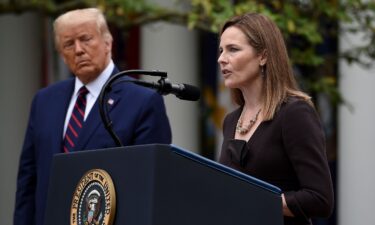 Judge Amy Coney Barrett speaks after being nominated to the US Supreme Court by President Donald Trump in the Rose Garden of the White House in Washington