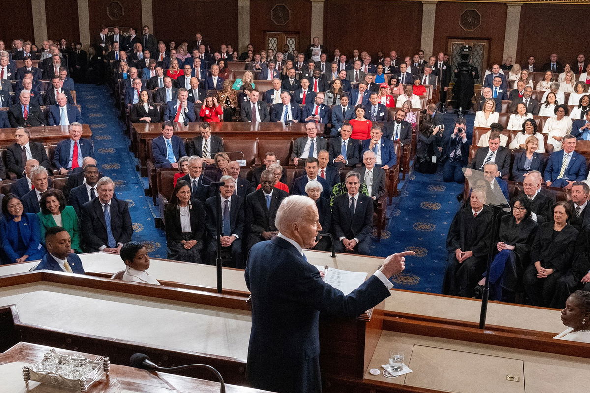 <i>Alex Brandon/Pool/Reuters via CNN Newsource</i><br/>President Joe Biden delivers the State of the Union address to a joint session of Congress at the US Capitol